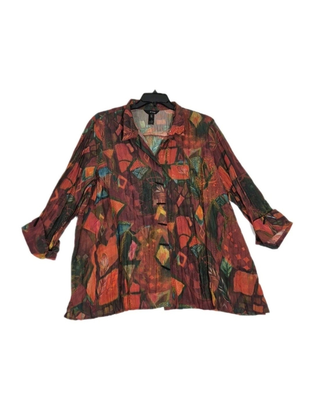 Ali Miles Women's Shirt Size 2X  Button Up Top Blouse ¾ Sleeve Abstract Multi 47